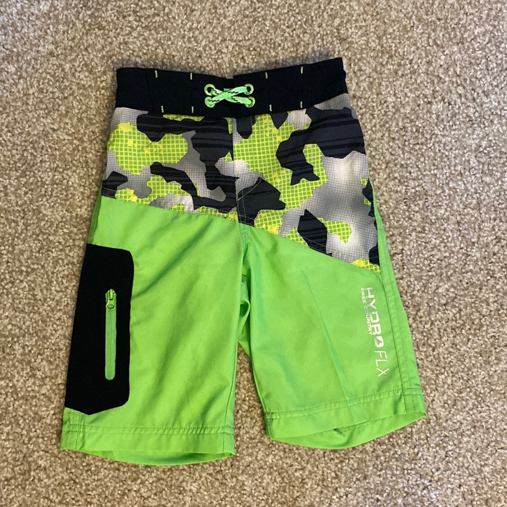 Camo lime board shorts